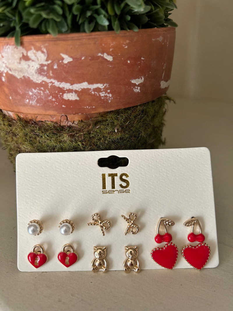 Valentine Earrings-Gold/Red