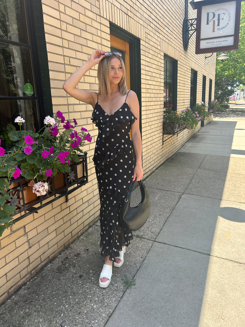 Polka Dot Midi Dress-Black