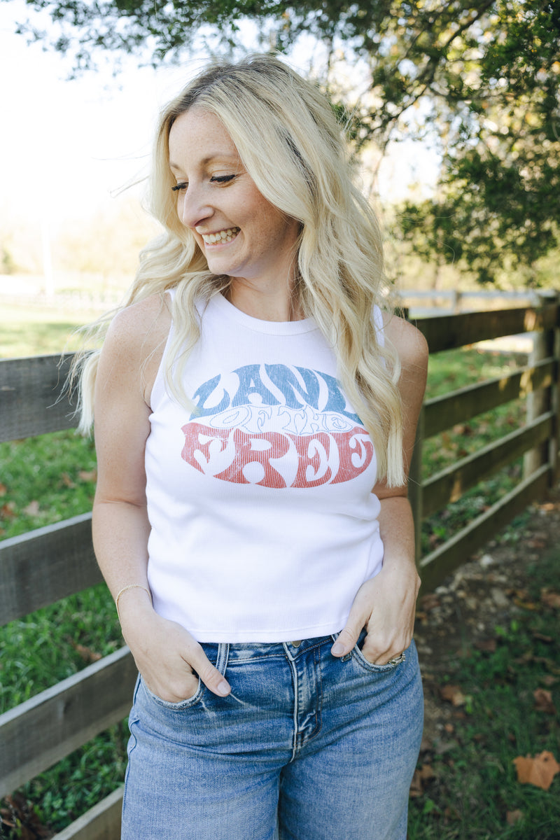 Land of the Free Graphic Tee-White