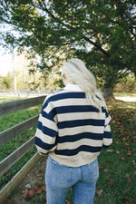 Striped Crop Rugby-Navy/Taupe