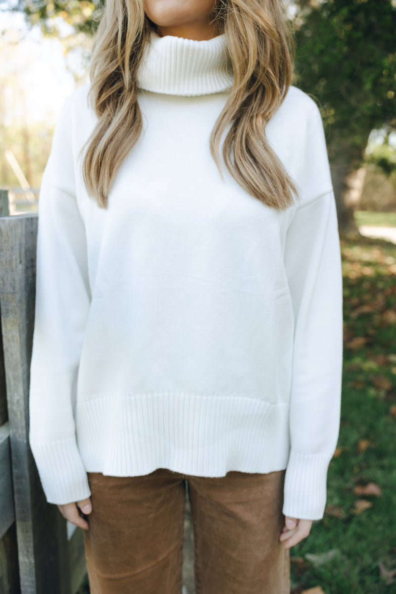 Turtleneck Knit Sweater-Cream