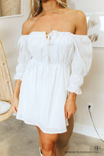 Puff Sleeve Peasant Dress-White