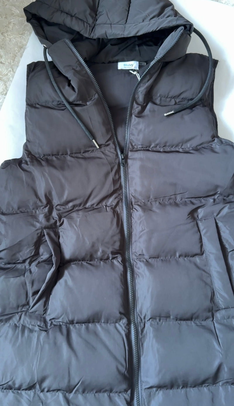 Long Puffer Vest-Black