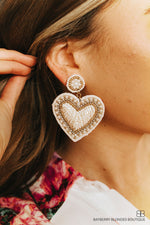 Beaded Heart Earring-Ivory