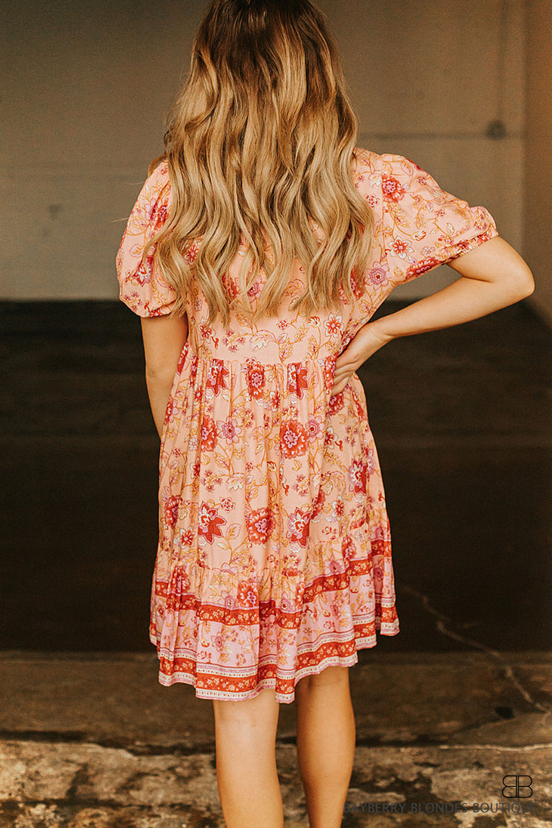 Floral Ruffled Dress -Peach and Pink