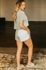 Contrast Color Block Shorts-Celery Green and White