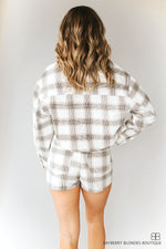 High Waist Plaid Denim Shorts-Black/Brown Plaid